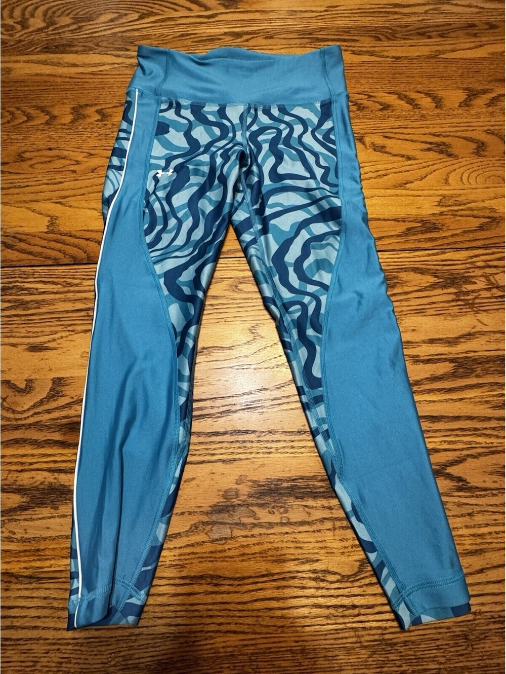 Under Armour HeatGear Leggings Women M Blue Print Compression Ankle 1362275